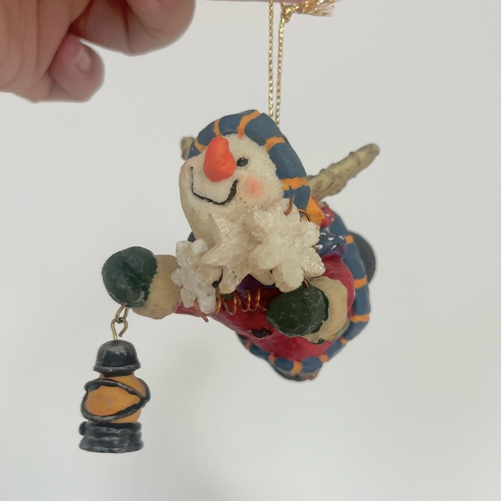 Vintage Flying Snowman Ornament with Light Lantern Snowflakes Christmas Tree